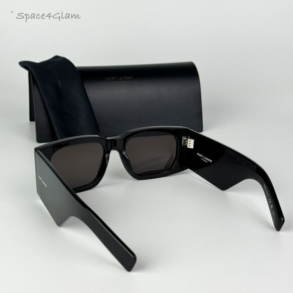 NEW Saint Laurent SL654 001 Black Dark Grey Rectangle Women Sunglasses - Picture 8 of 14